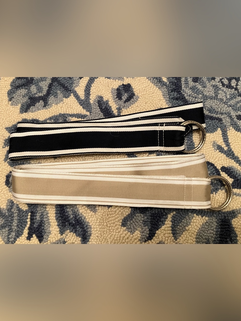Tommy Hilfiger Set of 2 Striped Fabric Belts — Navy /White & Beige/White
